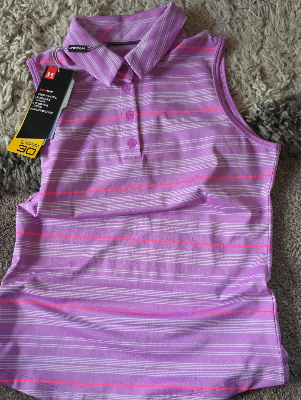NWT Under Armour Girls Purple Sleeveless Polo Top Size Ym 8-10